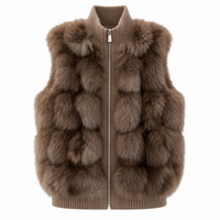 Kelly Designs Genuine Fox Fur Panel Zip-Up Knit Cardigan – Brown (Instock)