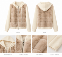 Kelly Designs Cream Mocha Rabbit Fur Knit Hoodie Jacket (Instock)