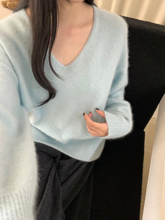 Kelly Designs Cream Blue Raccoon V Neck Classic Sweater (Instock)