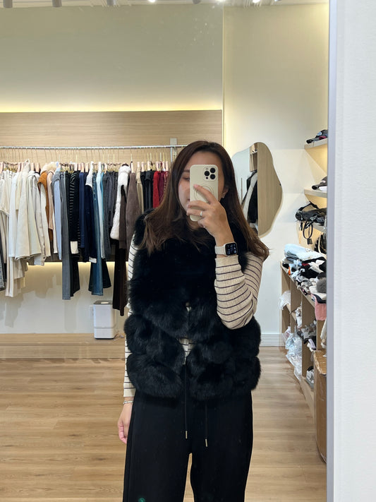 Kelly Designs Fox Fur Vest Black Jacket (Instock)