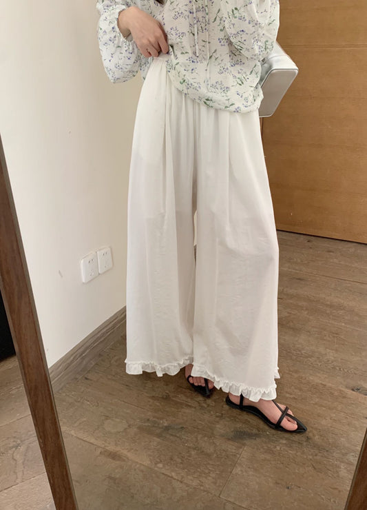 Kelly Designs Linen Lace Wide-Leg White Pants (Instock)