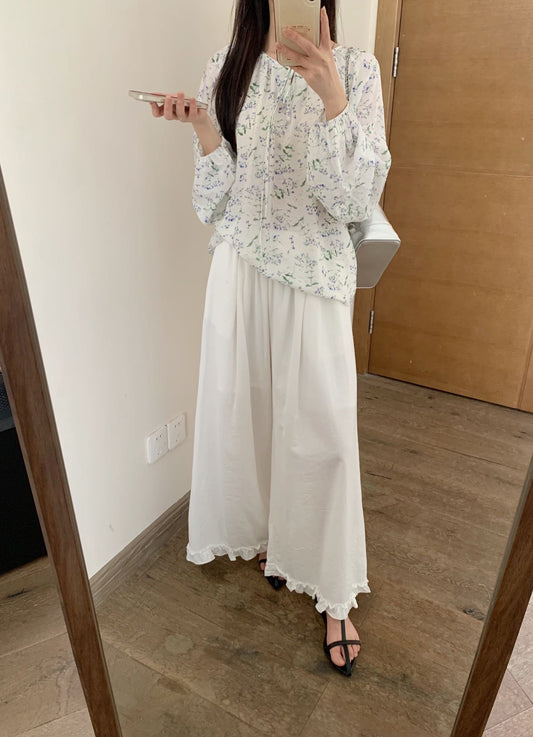 Kelly Designs Linen Lace Wide-Leg White Pants (Instock)