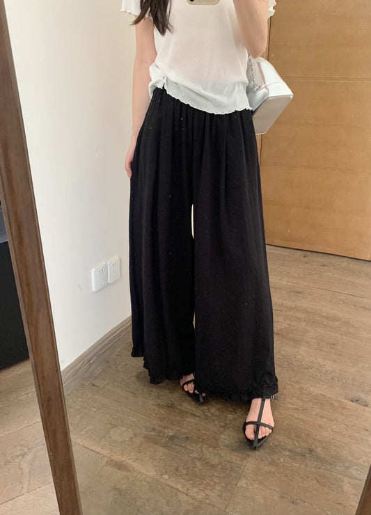 Kelly Designs Linen Lace Wide-Leg Black Pants (Instock)