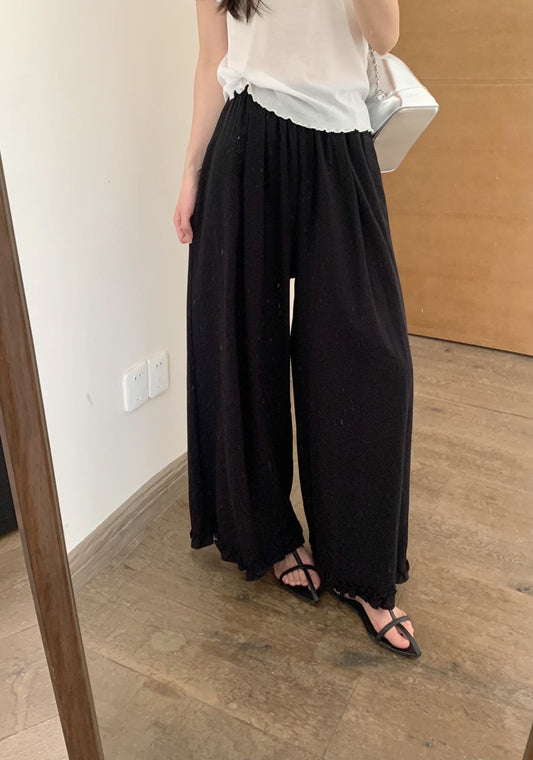 Kelly Designs Linen Lace Wide-Leg Black Pants (Instock)