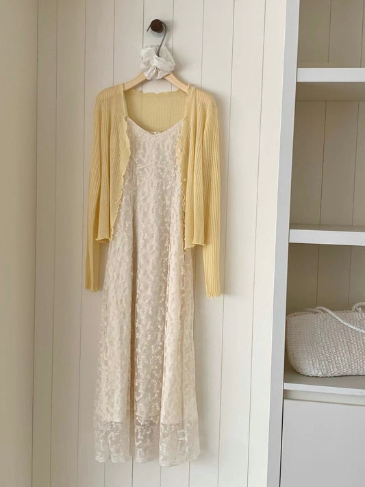 Kelly Designs SunCover Yellow Cardigan & White Pearl Dress (Instock)