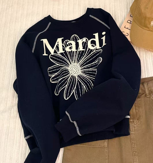 Mardi Mercredi FLOWERMARDI RAGLAN SWEATSHIRT Navy IVORY(Instock)