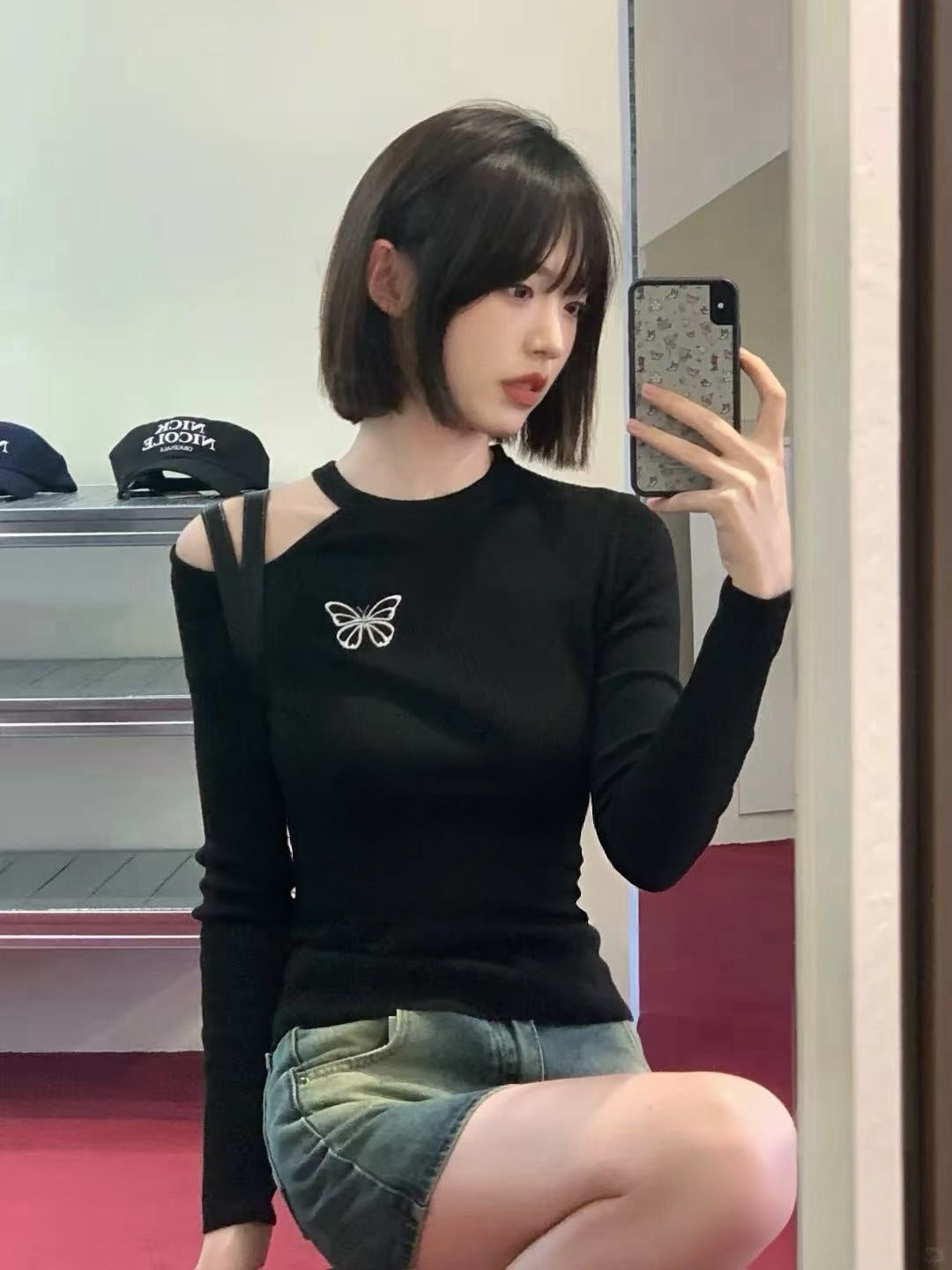 Korean Collection Nick Nicole CUT OUT BUTTERFLY KNIT_BLACK (Instock)