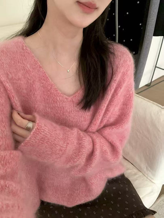 Kelly Designs Pink V-Neck Wool Top (Instock)