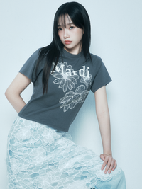 Mardi Mercredi SLIM TSHIRT TRIPLE FLOWER_ CHARCOAL IVORY(Instock)