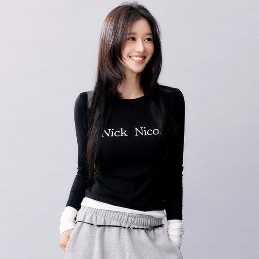 Korean Collection Nick Nicole Layer PinkTuck Long Sleeves Top_Black (Instock)