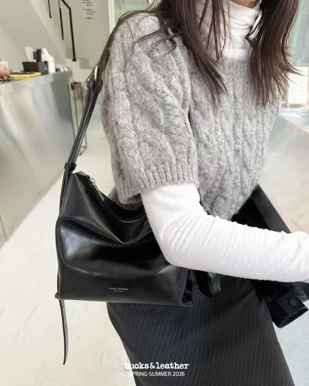 Korean APM Collection BUCKS&LEATHER Black Leather Bag (Instock)