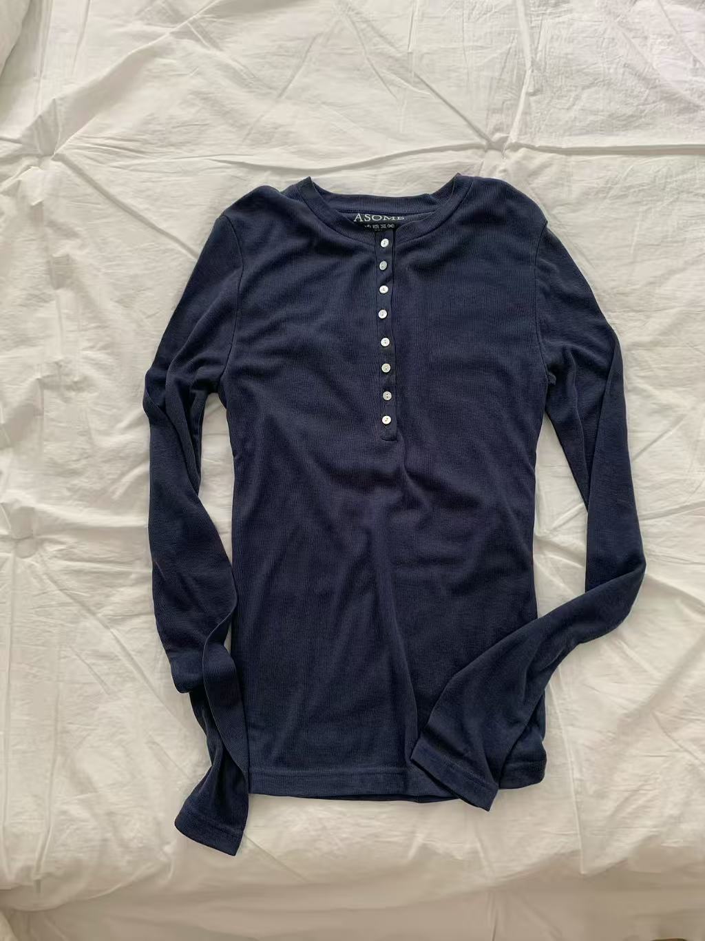 Korean APM Collection Button Henley Long Sleeve Top (Instock)