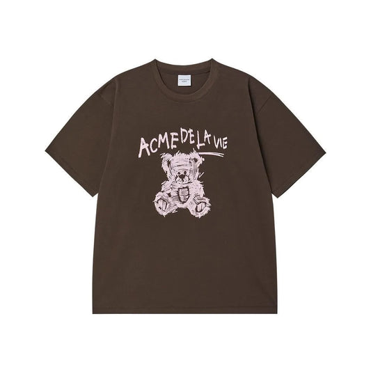 ADLV RIBBON DRAWING BEAR BROWN SHORT SLEEVE T-SHIRT (Instock)