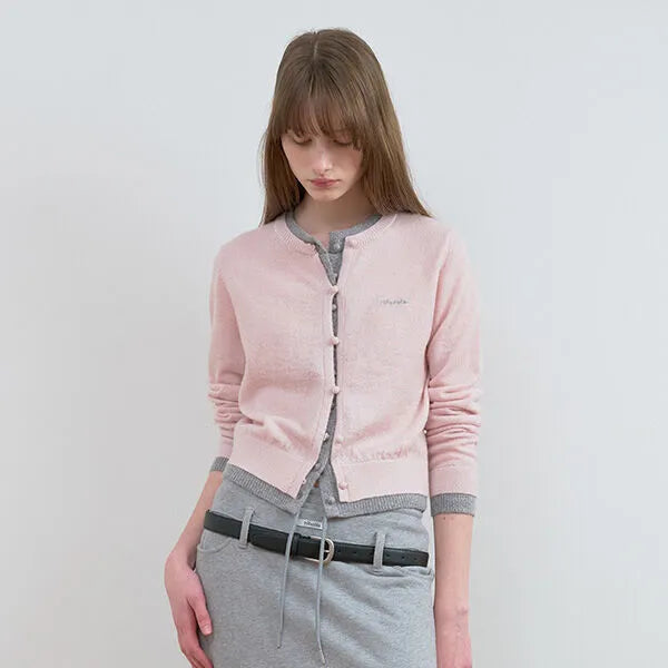 Korean Collection Rolarola LAYER KNIT Cardigan Pink Grey (Instock)