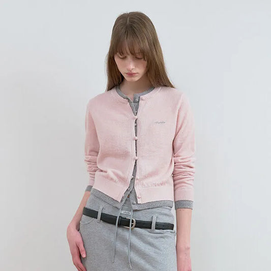 Korean Collection Rolarola LAYER KNIT Cardigan Pink Grey (Instock)