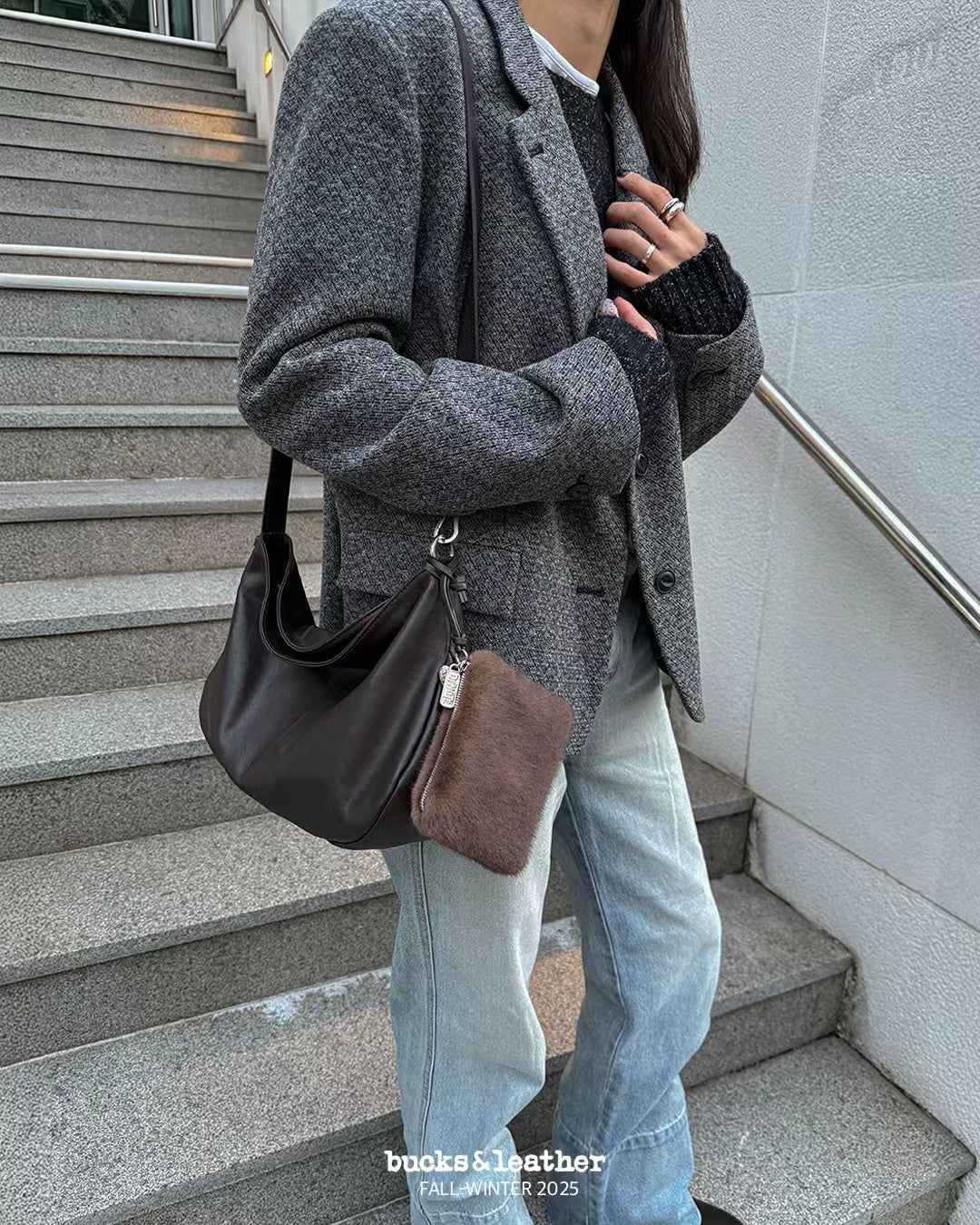 Korean APM Collection BUCKS&LEATHER Brown Leather Bag (Preorder)