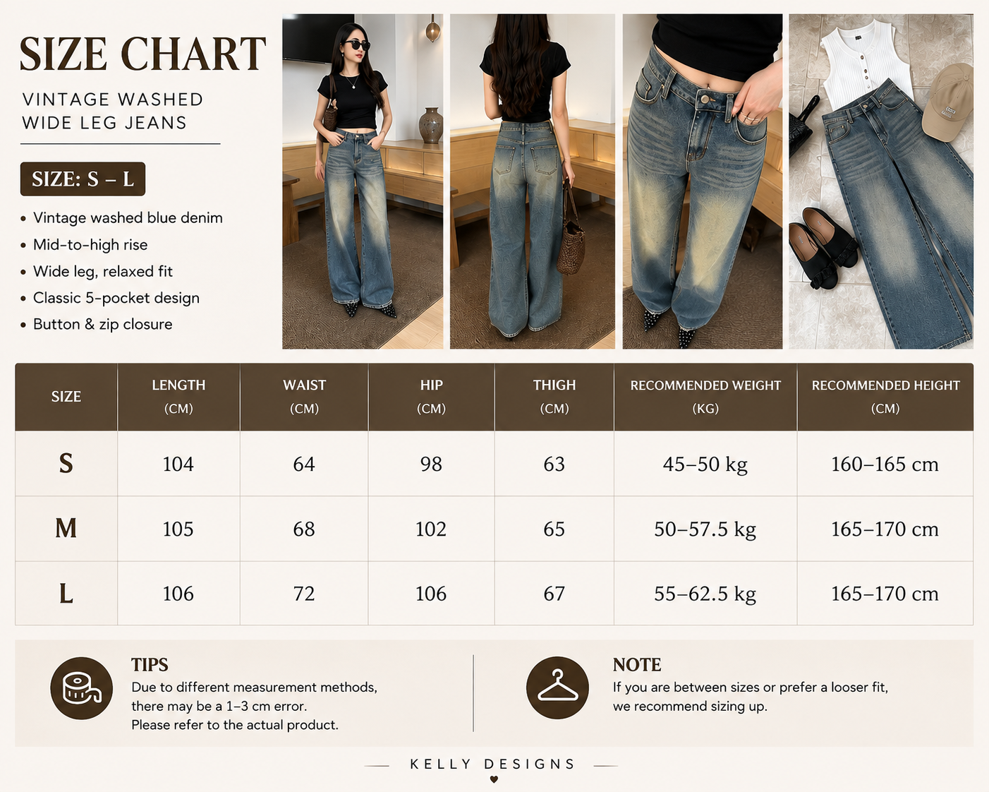 Kelly Designs Vintage Washed Wide Leg Jeans (Instock)