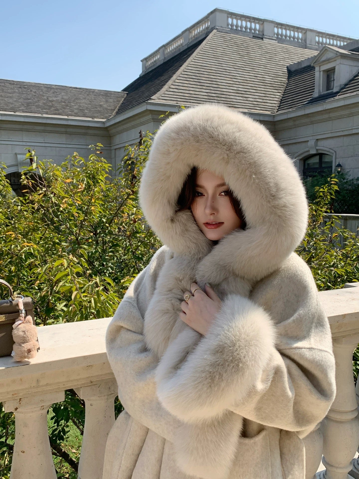 Kelly Designs Fox Fur Wool Oatmeal Coat (Instock)