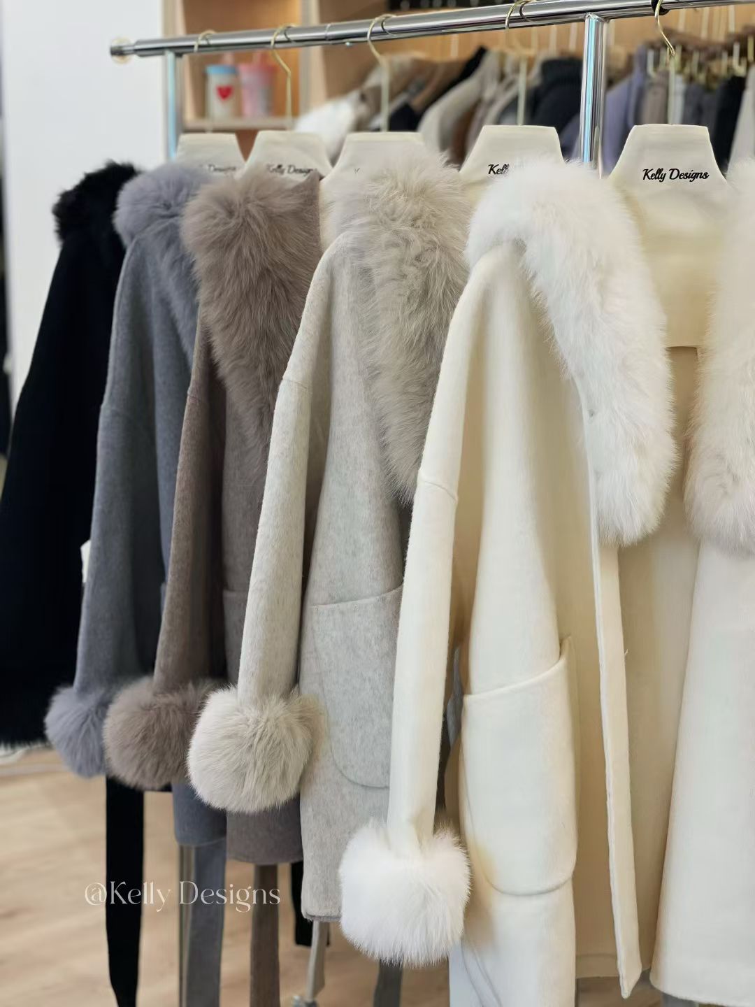 Kelly Designs Fox Fur Wool Oatmeal Coat (Instock)