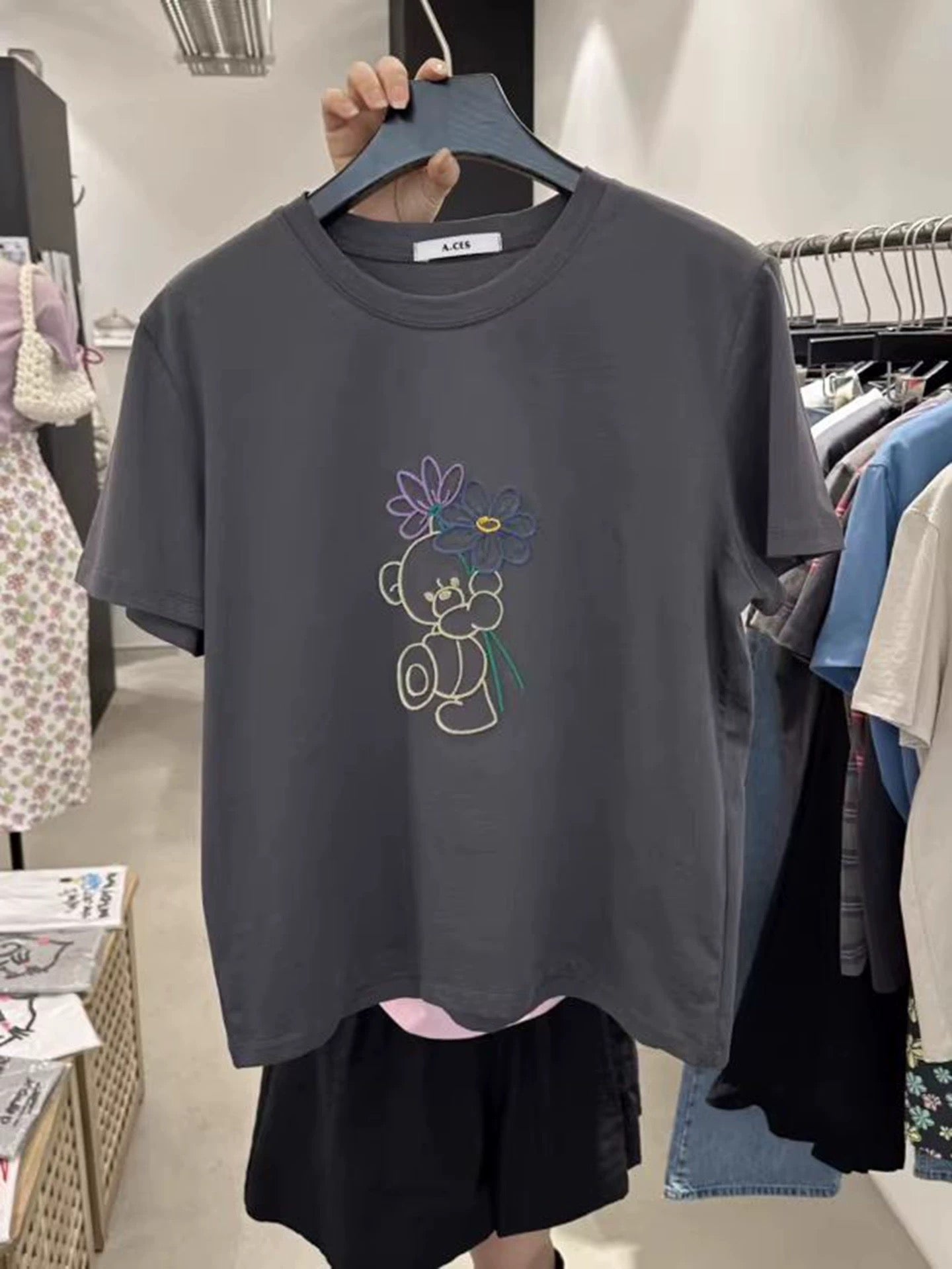 Korean APM Collection Charcoal Bear Tshirt (Instock)