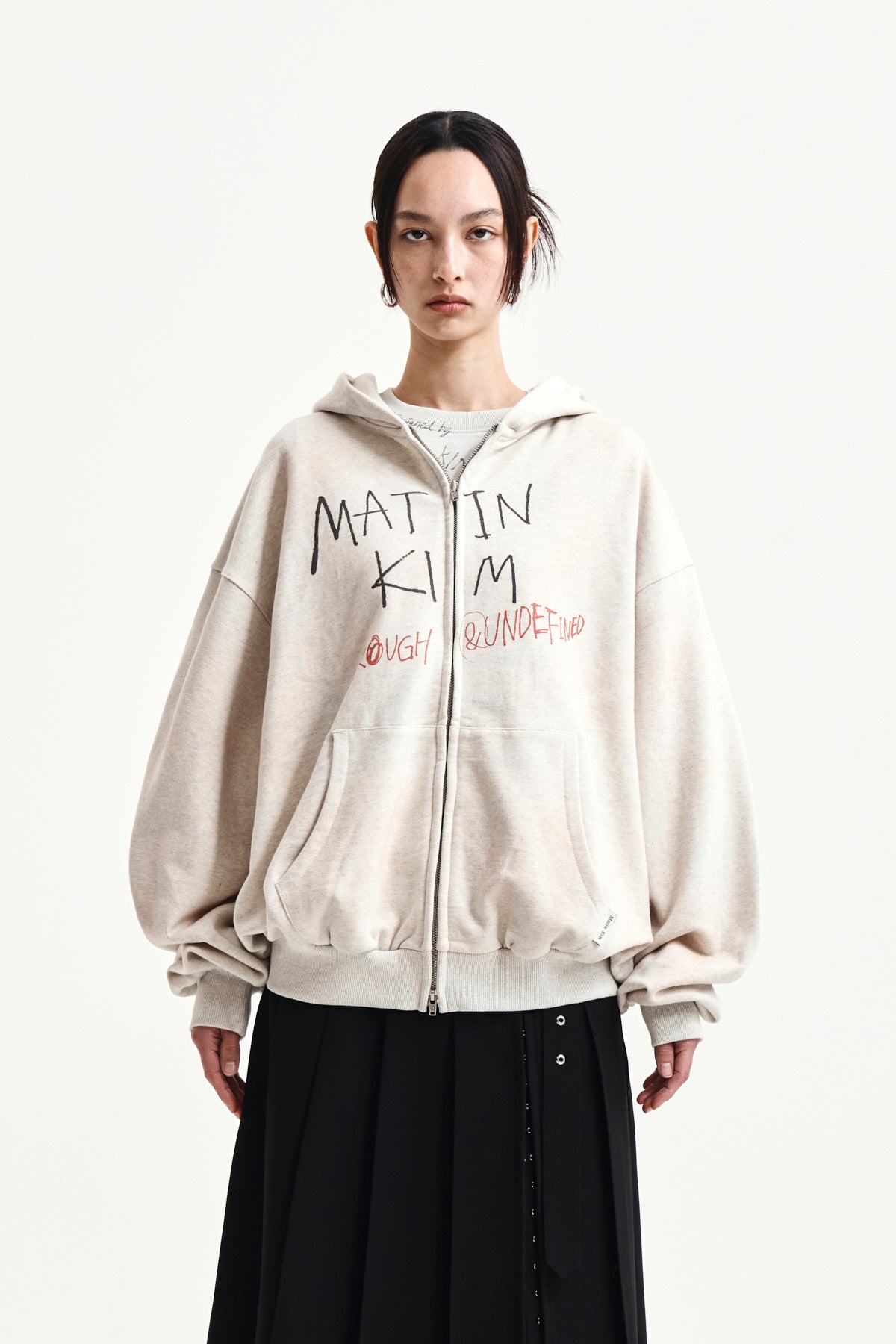 Matin Kim VINTAGE WASHED GRAFFITI HOODY ZIP UP IN Beige (Preorder-April)