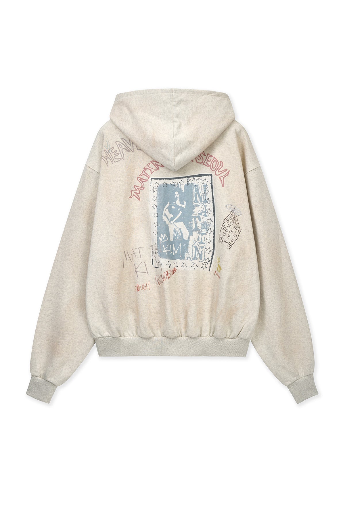Matin Kim VINTAGE WASHED GRAFFITI HOODY ZIP UP IN Beige (Preorder)