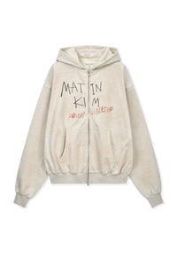Matin Kim VINTAGE WASHED GRAFFITI HOODY ZIP UP IN Beige (Preorder)