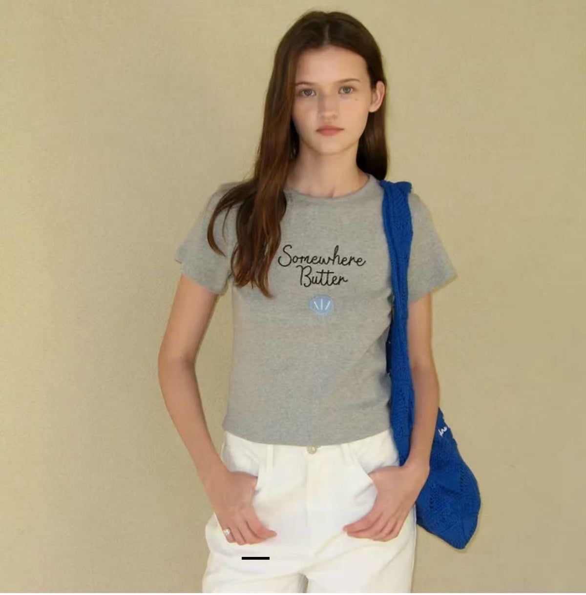 Korean Brand Boucle Shell Logo Top-Grey (Instock)