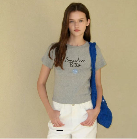 Korean Brand Boucle Shell Logo Top-Grey (Instock)