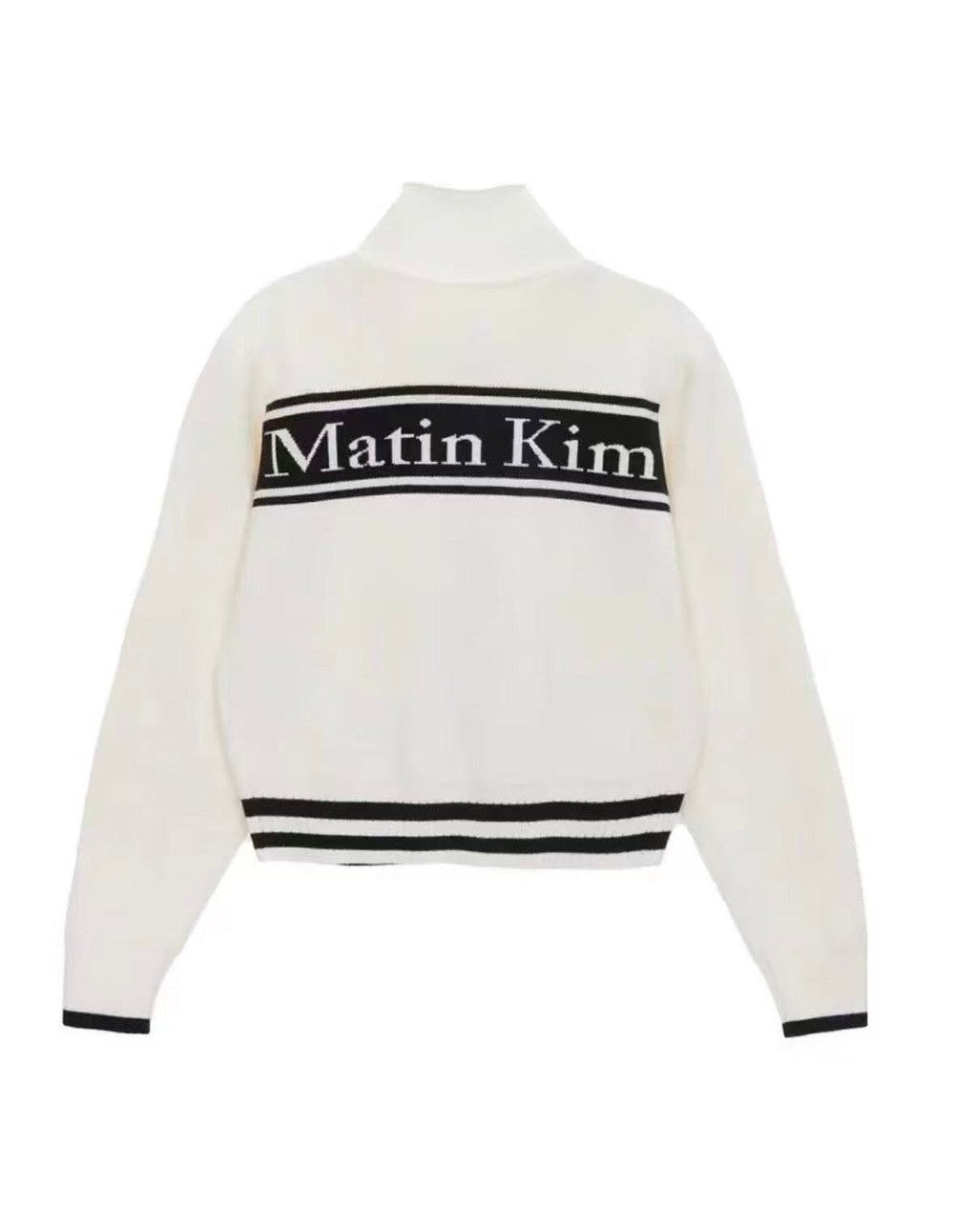 Matin Kim zip LOGO KNIT CARDIGAN IN White (Instock)