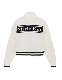Matin Kim zip LOGO KNIT CARDIGAN IN White (Preorder)