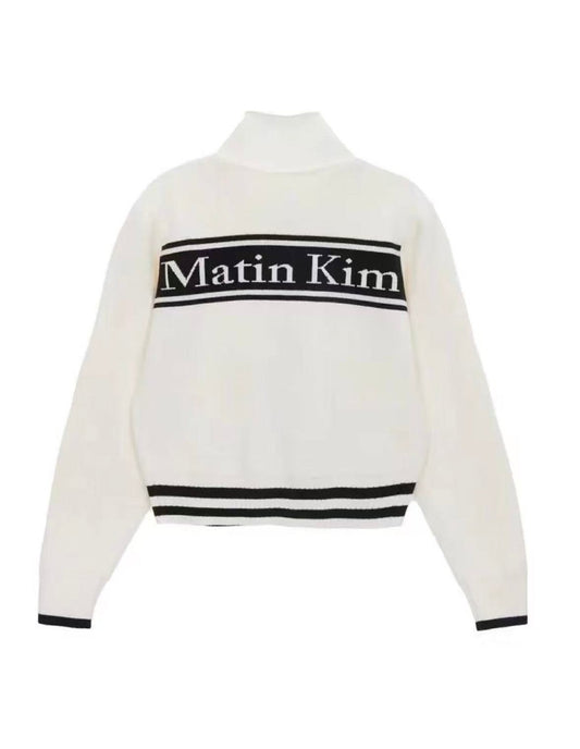 Matin Kim zip LOGO KNIT CARDIGAN IN White (Instock)