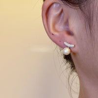 Kelly Designs 925 Silver Curved Crystal & Pearl Stud Earrings(Instock)