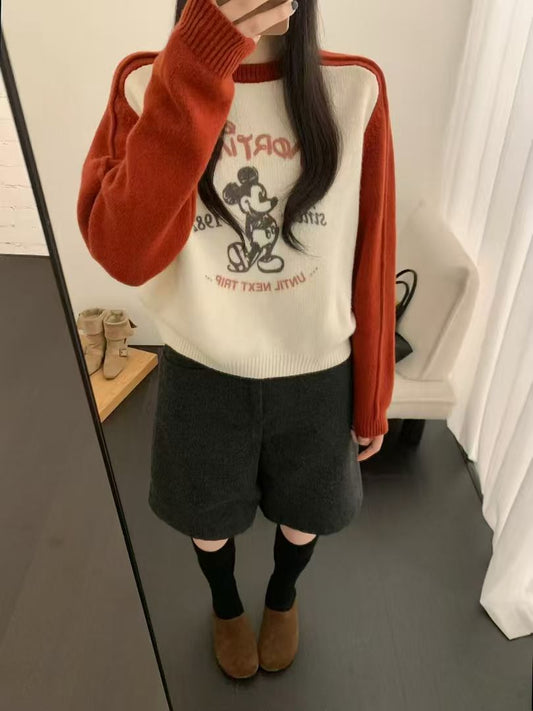 Kelly Designs Color-Block Raglan Sleeve Mickey Knit Sweater (Instock)