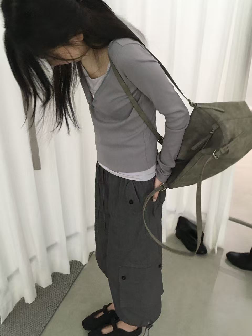 Kelly Designs Gray V Neck Top (Instock)