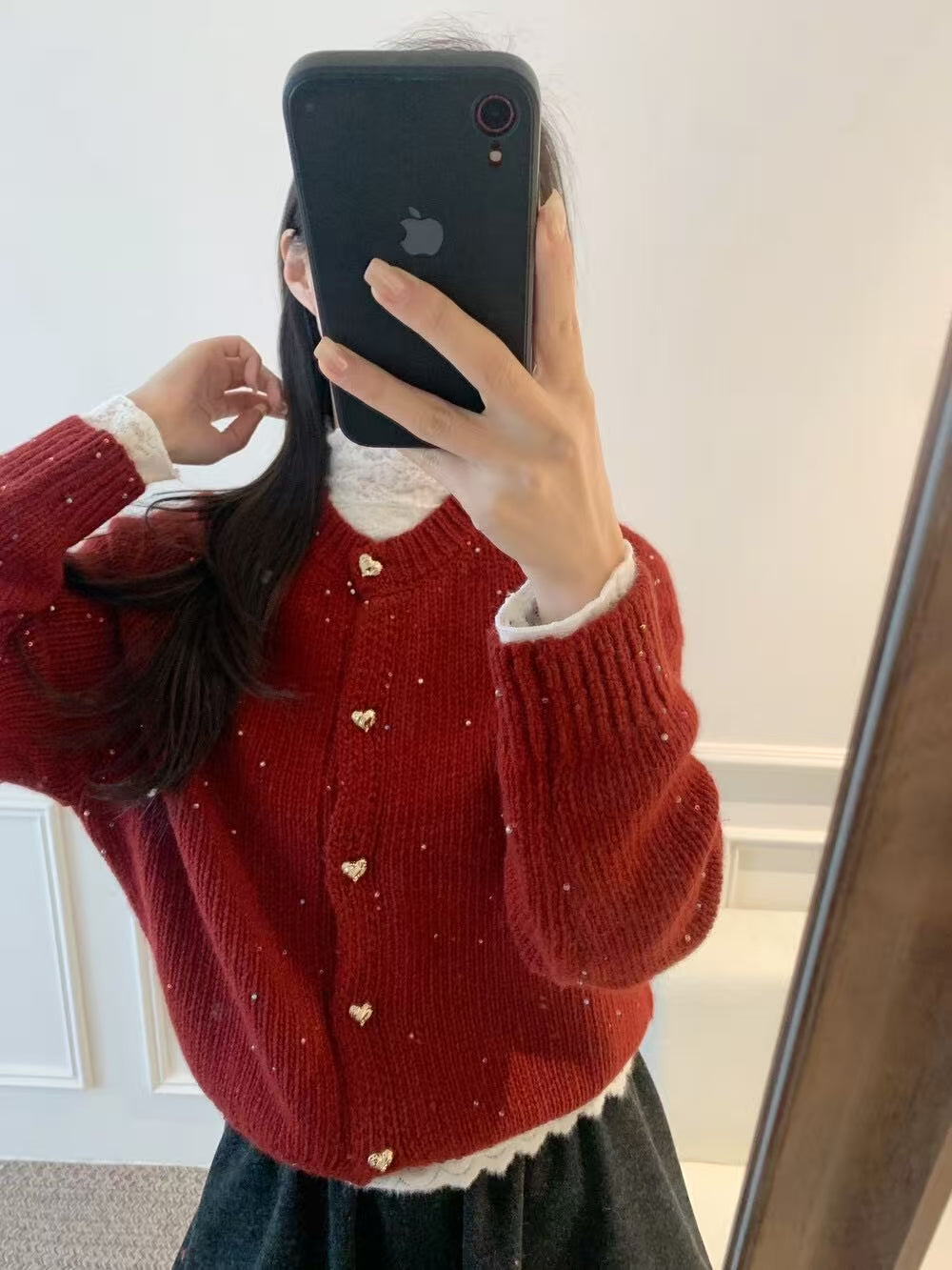 Kelly Designs Raccoon Wool Blend Cardigan with Heart Buttons | Soft Knit Winter Sweater (Instock)