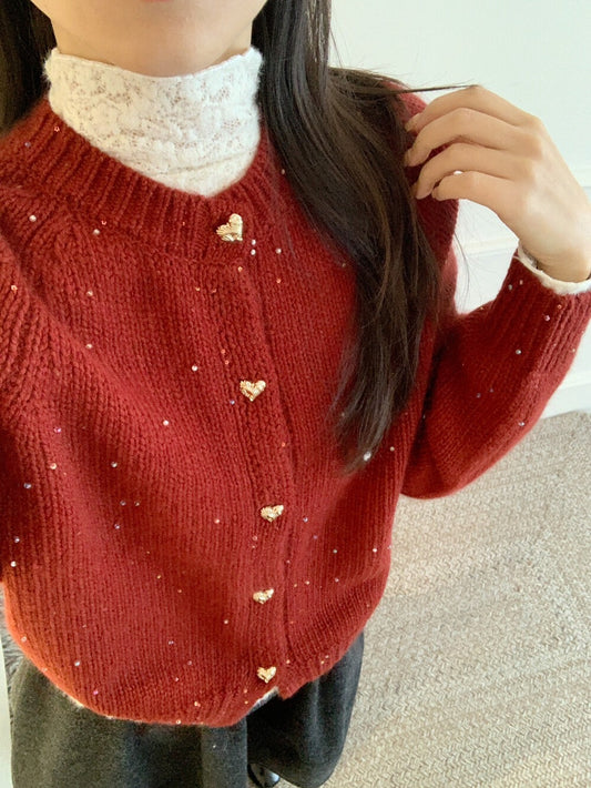 Kelly Designs Raccoon Wool Blend Cardigan with Heart Buttons | Soft Knit Winter Sweater (Instock)