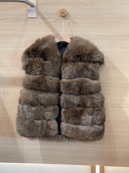 Kelly Designs Fox Fur Vest Brown Jacket (Instock)