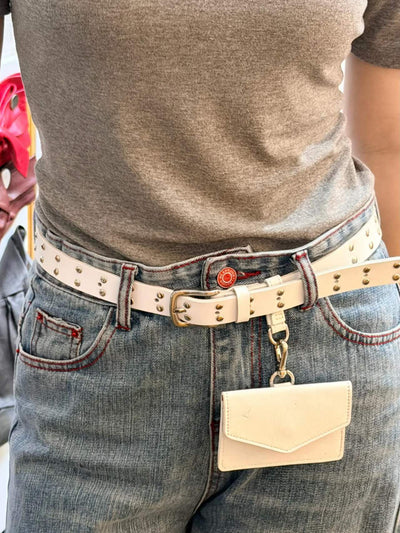 Korean Collection Italian Leather Grommet Belt – Black/White (Instock)
