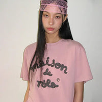 Rolarola MAISON DE ROLA EMBROIDERY PIGMENT LOOSE FIT T-SHIRT PINK (Instock)