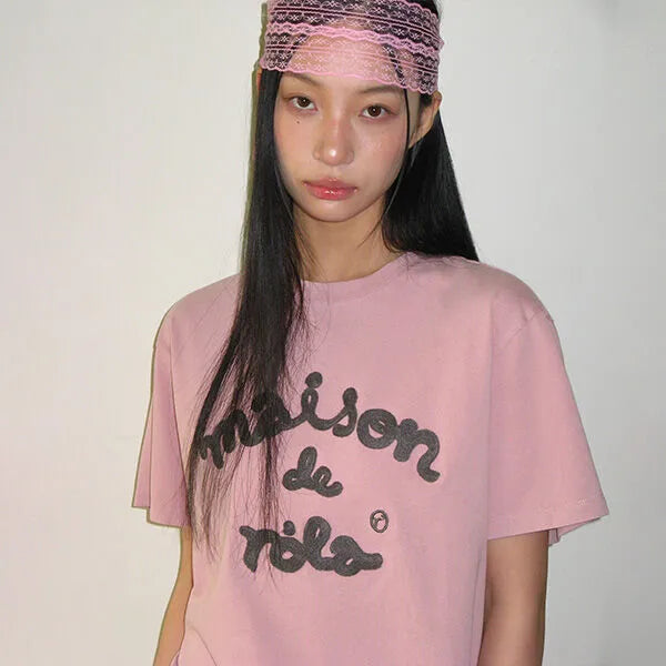 Rolarola MAISON DE ROLA EMBROIDERY PIGMENT LOOSE FIT T-SHIRT PINK (Instock)