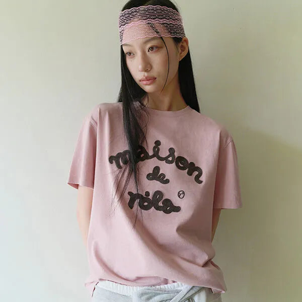 Rolarola MAISON DE ROLA EMBROIDERY PIGMENT LOOSE FIT T-SHIRT PINK (Instock)