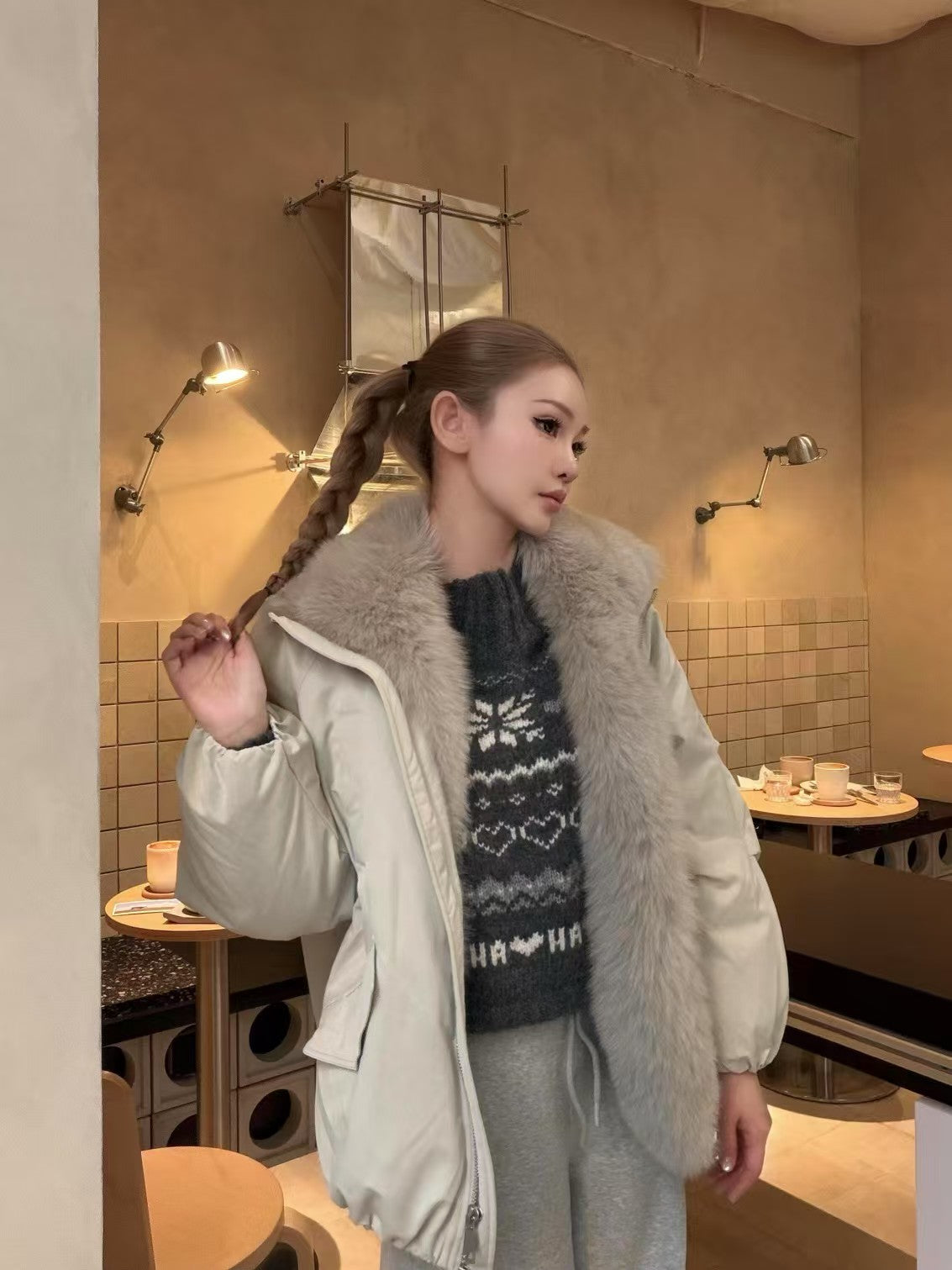 Kelly Designs Goose Down Jacket with Genuine Fox Fur Trim (Preorder)