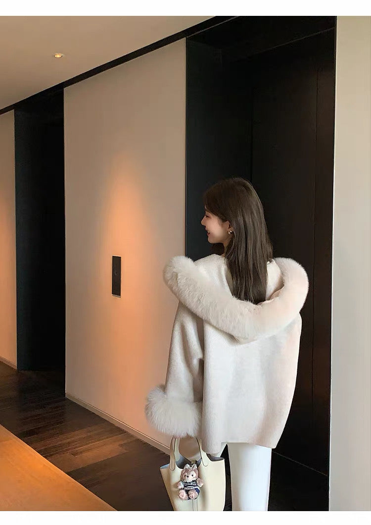 Kelly Designs Double-Faced Wool Coat with Fox Fur Collar & Cuffs- Oatmeal (Instock)