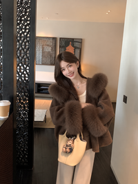 Kelly Designs Double-Faced Wool Coat with Fox Fur Collar & Cuffs- Brown (Instock)