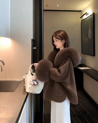 Kelly Designs Double-Faced Wool Coat with Fox Fur Collar & Cuffs- Brown (Instock)