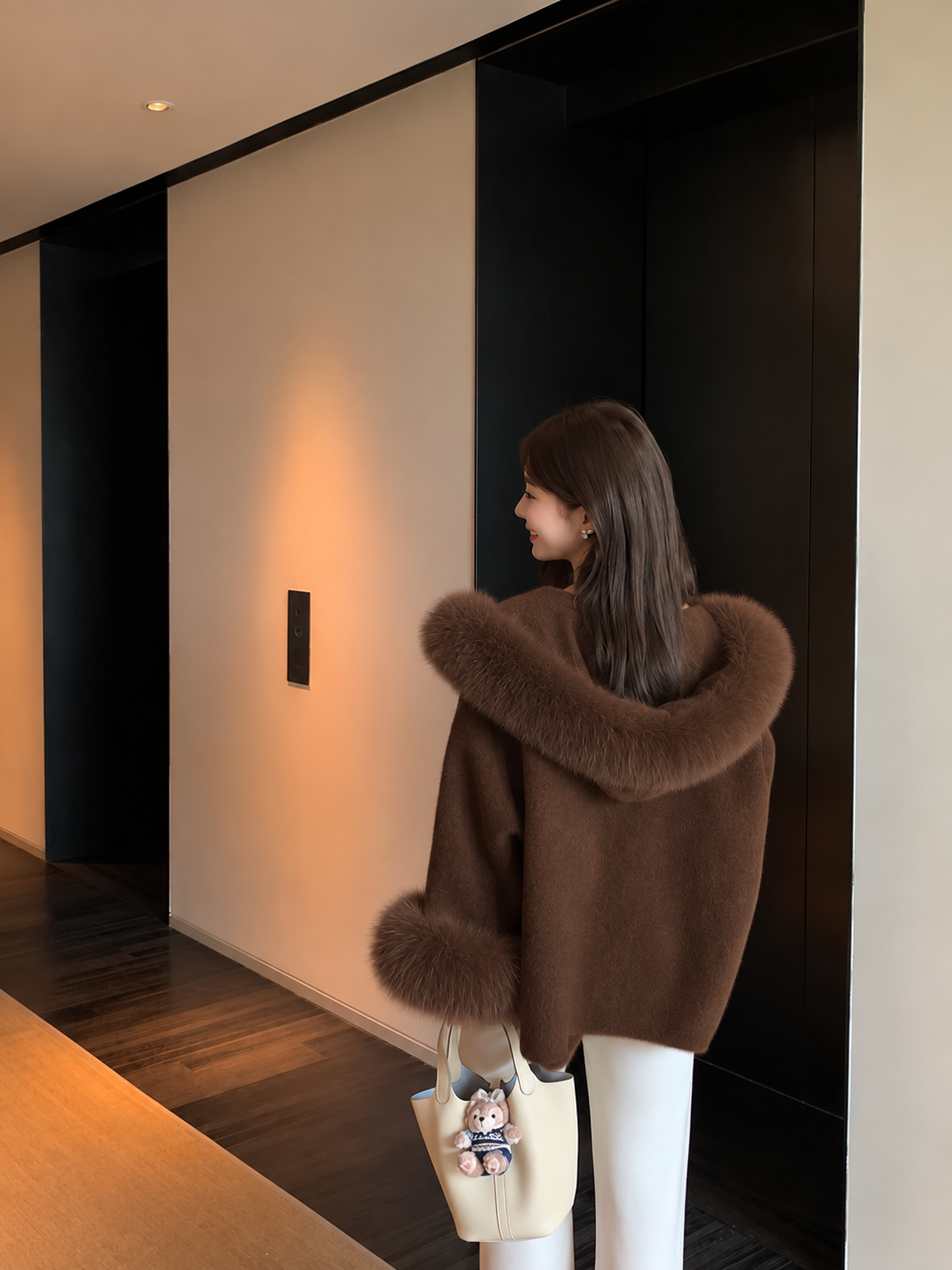 Kelly Designs Double-Faced Wool Coat with Fox Fur Collar & Cuffs- Brown (Instock)
