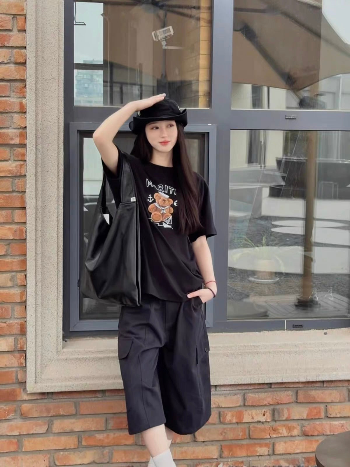 Marithé François Girbaud Marine Bear Graphic Tee – Black (Instock)