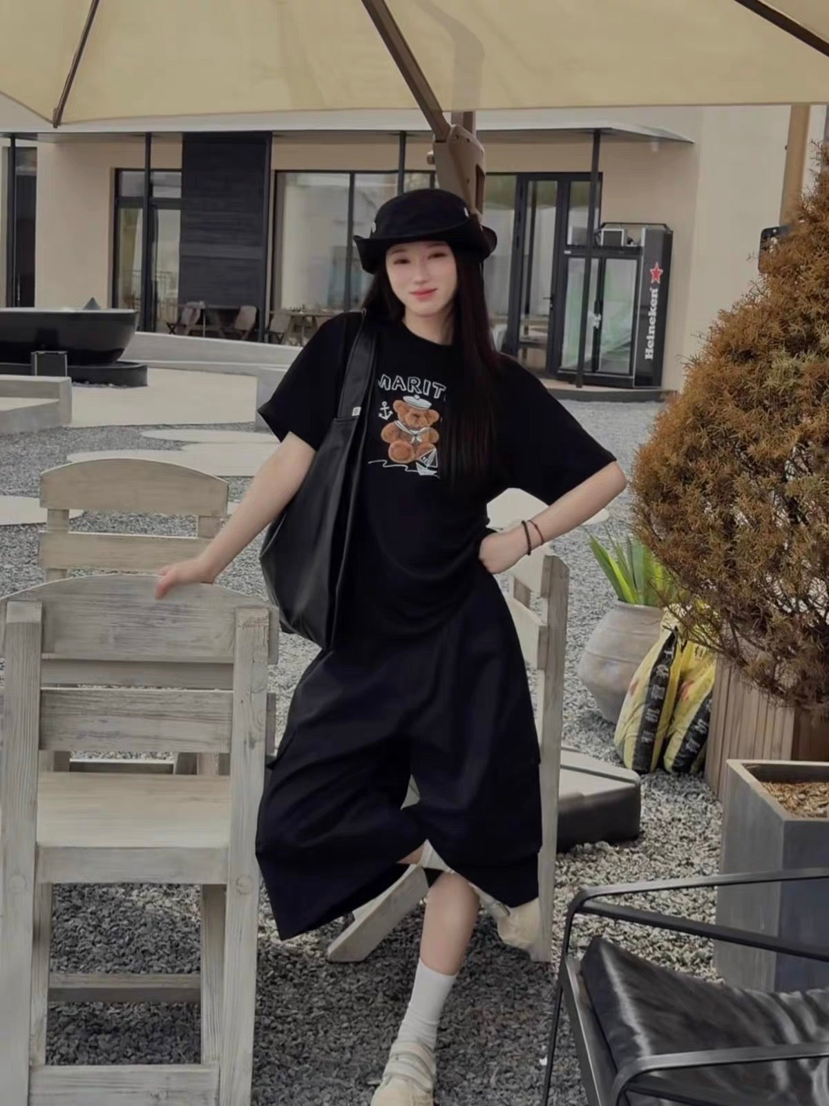 Marithé François Girbaud Marine Bear Graphic Tee – Black (Instock)