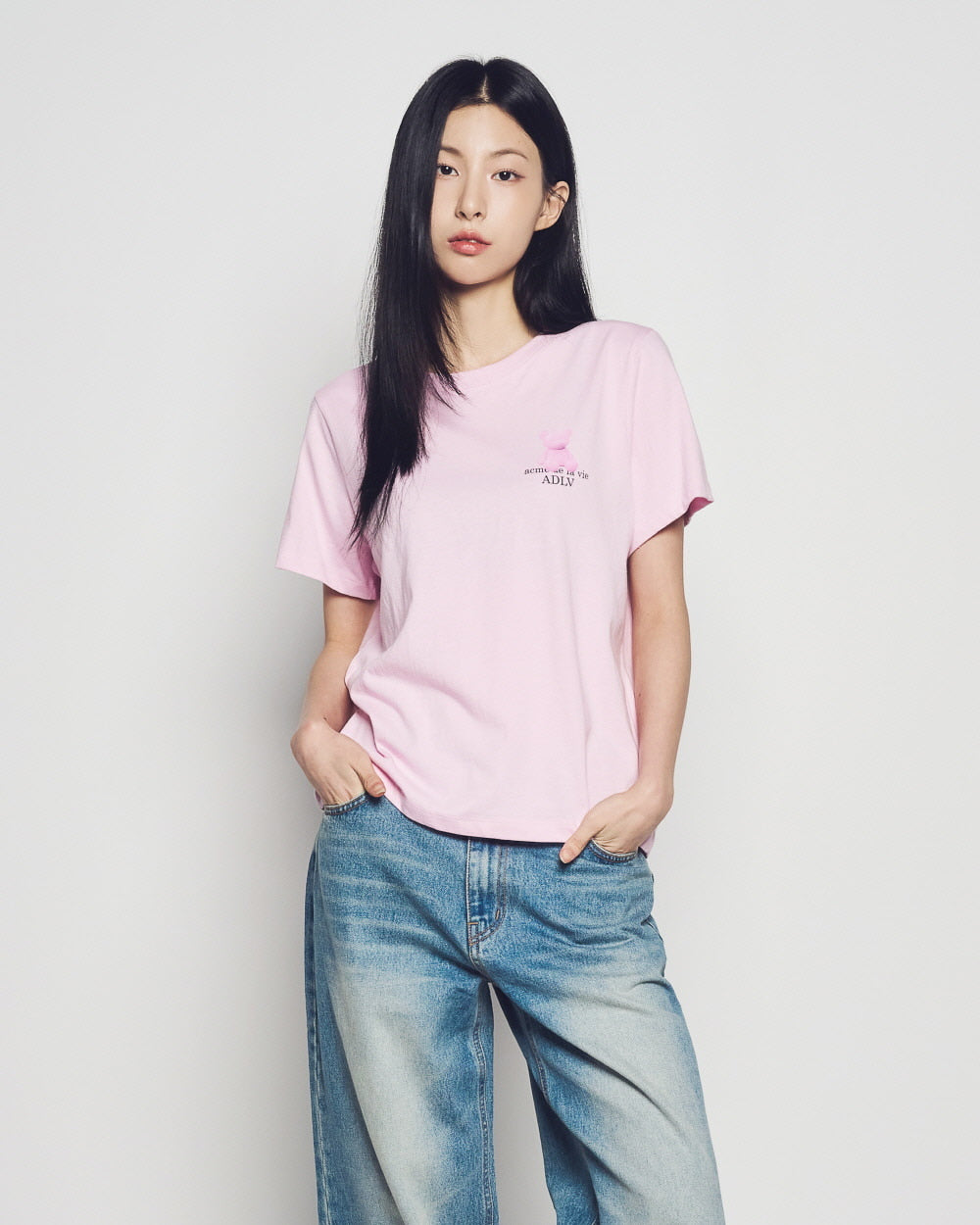 ADLV FUZZY BEAR SHORT FEMALE SLEEVE T-SHIRT PINK (Instock)